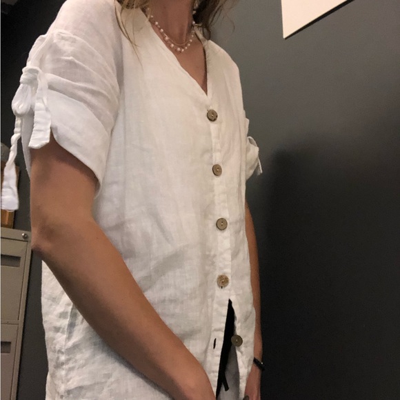 WHITE LINEN BUTTON UP SHIRT - Picture 9 of 11